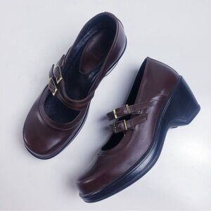 Dansko Babette Josie Brown Leather 2 strap buckle Mary Jane Clogs 36 EU